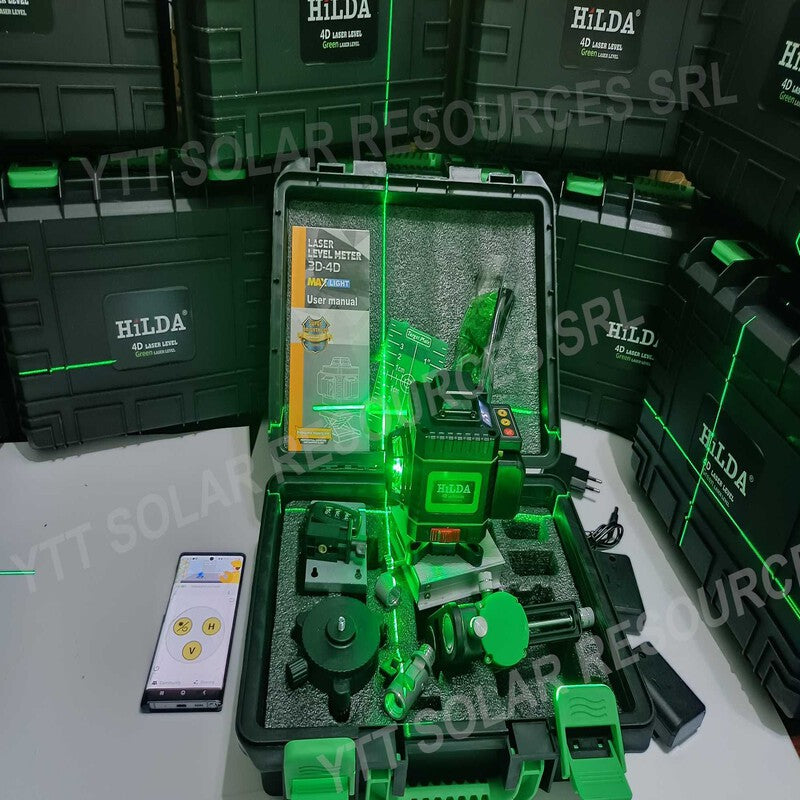 Set Nivela laser profesionala HILDA 4D 16 linii, laser verde 2 baterii Set Nivela laser profesionala HILDA 4D 16 linii, laser verde 2 baterii